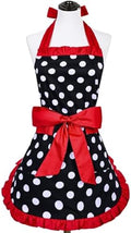 Violet Mist Vintage Aprons for Women with Pockets Girls Cute Polka Dot Retro Stylish Aprons Sexy Red 50s Apron Pretty Ruffle Adjustable Neck Strap Flirty Apron Valentine's Day Mothers Gifts, Red