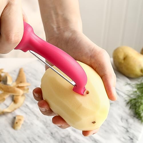 Spring Chef Swivel Vegetable Peeler for Kitchen w/Soft Grip Handle, Pink