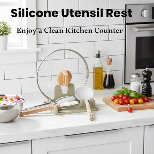 AUOON Silicone Utensil Rest with Lid Holder, Large, Milk Shake