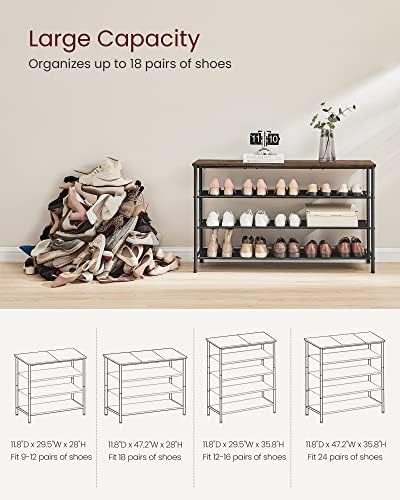 VASAGLE 4-Tier Shoe Rack, 15-18 Pairs, Steel Frame