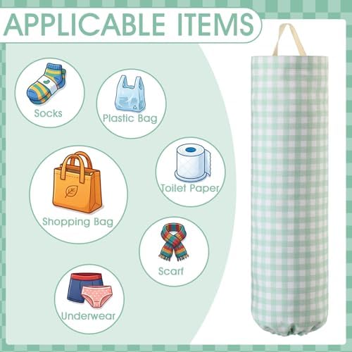 Gingham Plastic Bag Holder for Grocery Bag, Mint Green