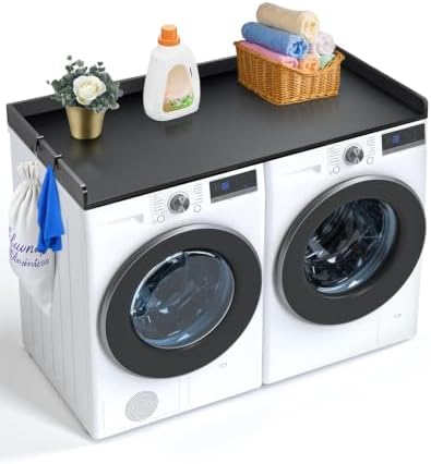 VEVOR Washer Dryer Countertop with 3 Splicing Panels, 54" x 27" Wooden Washer and Dryer Countertop with Non-Slip Pads, Water-Resistant Laundry Topper for Laundry Room Organization and Storage, Black