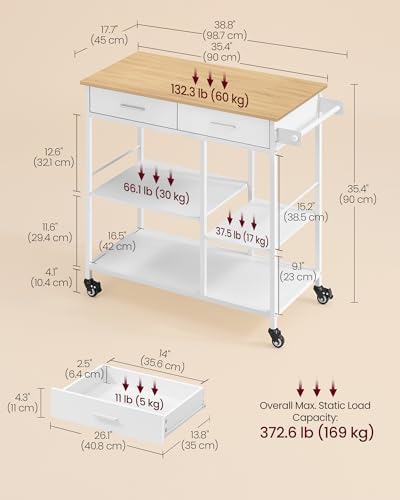 VASAGLE Kitchen Island Cart with Storage, 2 Drawers, Towel Rack