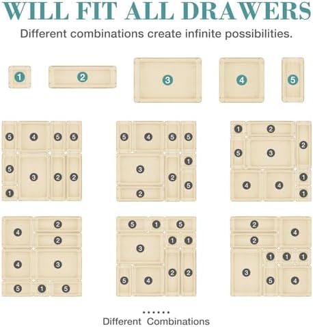 16 PCS Drawer Organizer Set, 5 Size Bathroom and kitchen organizer Trays