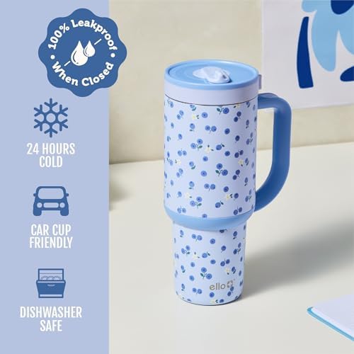 Ello Oasis 30oz Insulated Stainless Steel Tumbler with Straw, Blueberries