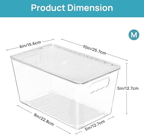 Vtopmart 12 Pack Clear Stackable Storage Bins with Lids and Handles, Medium
