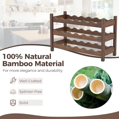 COSTWAY 3-Tier Bamboo Wine Rack, 18-Bottle Tabletop Wine Holder