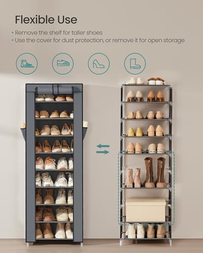 SONGMICS 10-Tier Shoe Rack with Cover, Shoe Storage Cabinet for 20 Pairs