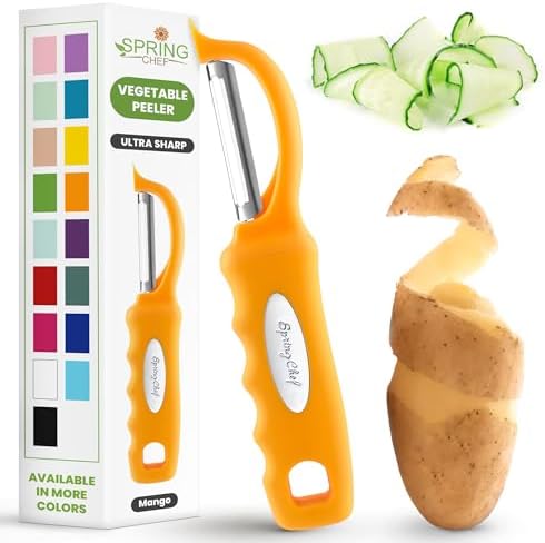 Spring Chef Swivel Potato Peeler for Kitchen w/ Soft Grip Handle, Mango