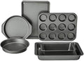 Amazon Basics 6 Piece Nonstick Carbon Steel Bakeware Set with Cake, Muffin, Cookie, and Loaf Pans, Easy Release, Oven Safe, 16.25 x 11.75 x 6.25 inches