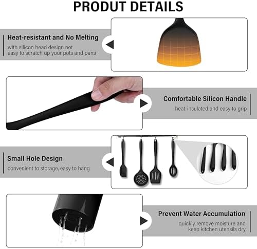 HaWare 11 PCS Silicone Cooking Utensils Set, Black