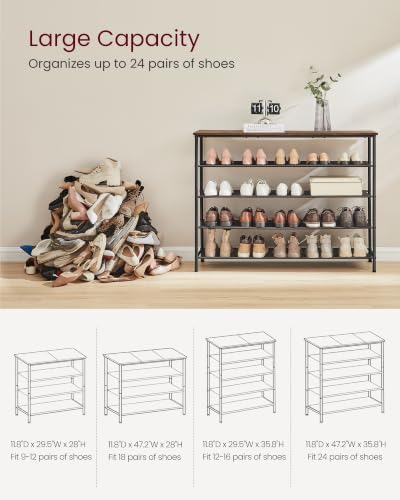 VASAGLE 5-Tier Shoe Rack, 20-24 Pairs, Steel Frame