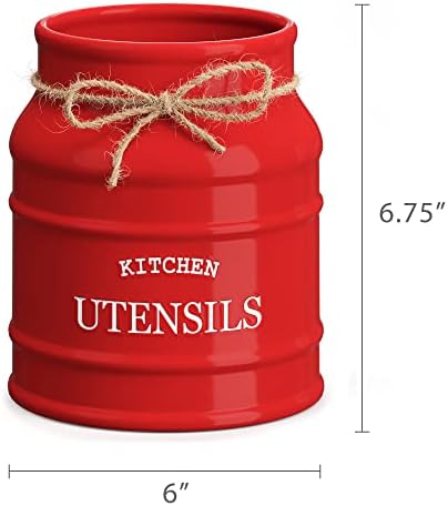 Barnyard Designs Ceramic Kitchen Utensil Holder Countertop 6.75″ (Red)