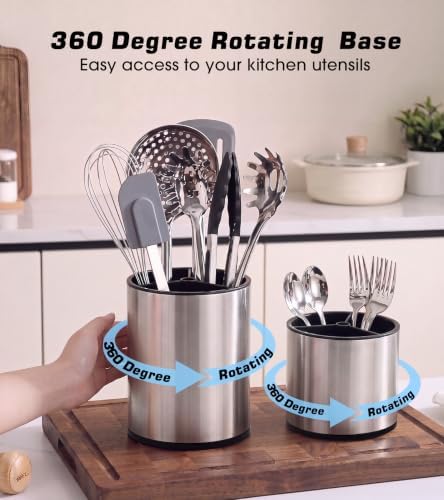 360°Rotating Kitchen Utensil Holder, 8"+5.5" Utensil Crocks for Countertop