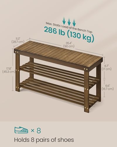 SONGMICS Shoe Rack Bench, 3-Tier Bamboo Entryway Bench, 35.2 Inches Width