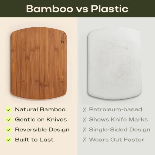 ROYAL CRAFT WOOD Wooden Cutting Boards for Kitchen Meal Prep & Serving - Bamboo Wood Serving Board Set with Deep Juice Groove Side Handles - Charcuterie & Chopping Butcher Block for Meat
