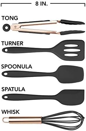 COOK WITH COLOR Silicone Cooking Utensils, Kitchen Utensil Set, Easy to Clean Silicone Kitchen Utensils, Cooking Utensils for Nonstick Cookware, Kitchen Gadgets Set, Mini, Black