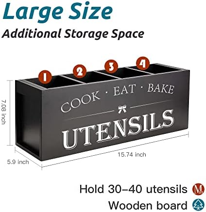 Suli Extra Large Utensil Holder Countertop for Kitchen Counter,Wood,Black