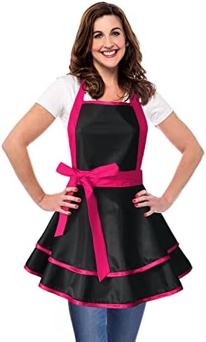 Violet Mist Retro Aprons for Women - Sexy Vintage Black Rose Pink 50s Apron for Halloween, Christmas, Cooking, Kitchen, Housewife, Waitress, Mother's Gift
