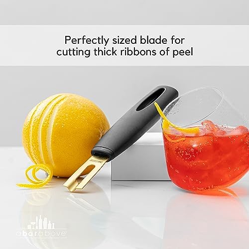 A Bar Above Channel Knife, Black Ergo Handle Gold Blade, Citrus Peeler