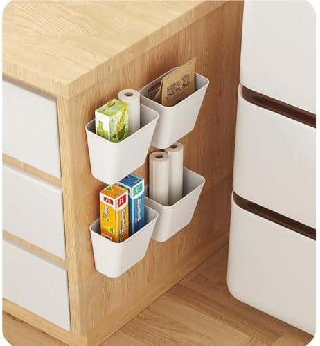 4 Piece Kitchen Cabinet Door Storage Box,Self Adhesive Wall Mounted Storage Box,Wardrobe/Bathroom/Refrigerator Small Items Organizer (Pack of 2)