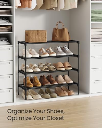 SONGMICS Shoe Rack, 4-Tier Stackable Metal Shoe Organizer, 24.5" Wide