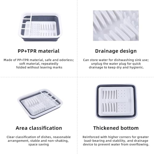 THANSTAR Collapsible Dish Drying Rack for RV Kitchen, Foldable Drainer Organizer for Kitchen Countertop, Space Saving Portable Dish Rack for Campers, Travel Trailer & Small Spaces, Easy Storage, Grey