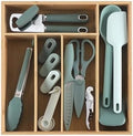 COOK WITH COLOR Bamboo Kitchen Utensil Set with Drawer Organizer | Cooking Tools and Storage Caddy, Sage, 18 Piece Gadget Set