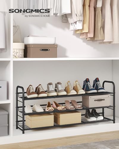 SONGMICS 3-Tier Long Stackable Metal Shoe Rack, Holds Up to 15 Pairs