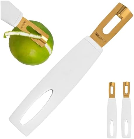 A Bar Above Premium Quality Channel Knife, Gold, White Handle, Garnish for Cocktail Mixers, Lemon Zester, and Fruit Peeler, Professional Grade Bar Accessory, Durable Citrus Knife, Pack of 2
