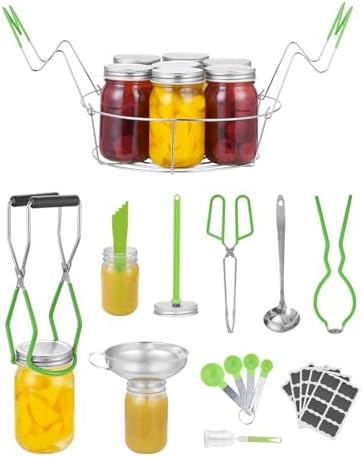 VEVOR Canning Supplies Starter Kit, 9 Pieces Stainless Steel Water Bath Canning Kit for Beginners, Canning Tools Set: Rack, Ladle, Measuring Spoon, Funnel, Tongs, Jar Lifter, Jar Wrench