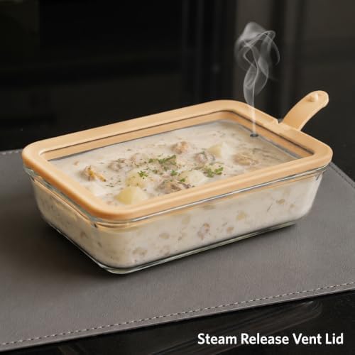 Glad Glass Food Storage Containers, Set of 3 - Airtight Vacuum Sealed Steam Vent Lids - Rectangular Borosilicate Glass Dishes with Ombre Green Lids - Assorted Sizes for Meal Prep & Leftovers, Brown
