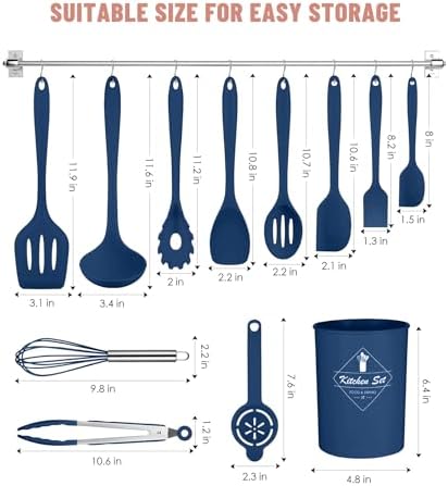 Blue Kitchen Utensils Set-12 Pieces Silicone Cooking Utensils Set