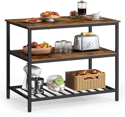 VASAGLE Kitchen Island with 3 Shelves, Storage Cabinet, Steel Structure