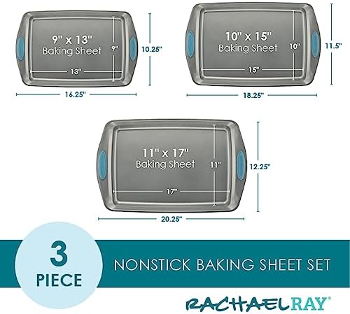 Rachael Ray Nonstick Bakeware Cookie Pan Set, Baking Sheets, 3-Piece, Gray