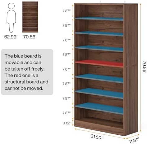 Tribesigns Tall Shoe Cabinet, 9 Tiers 40-45 Pairs Heavy Duty Wood Freestanding Shoe Storage Cabinet, 70.8'' Tall Shoe Cabinet with Open Storage for Entryway (1, Brown)