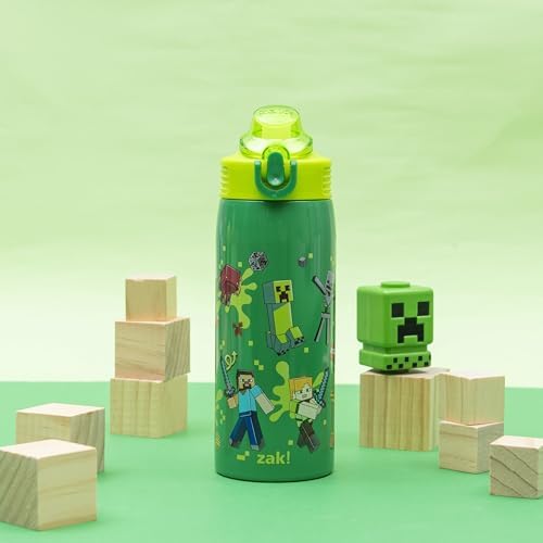 Zak Designs Minecraft Steve Sage 19oz Leak-Proof Straw Kids Water Bottle