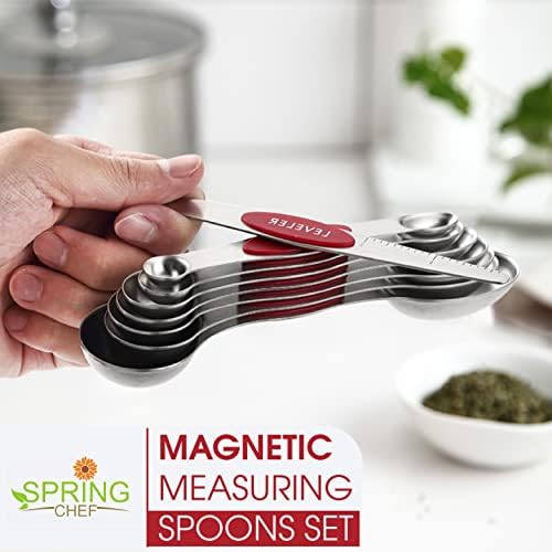 Spring Chef Stainless Steel Magnetic Measuring Spoons Set of 8, Red