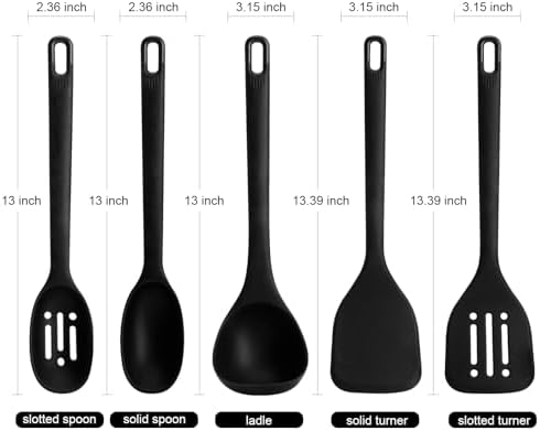 Silicone Kitchen Cooking Utensils Set: MOACC Heat Resistant 13inch Long Kitchen Gadgets, BPA Free Non Stick Rubber Cook Accessories For Food Prep, Frying, Serving, Basting (Black)
