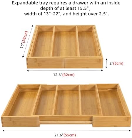 Utoplike Drawer Organizer Kitchen Utensils, Expandable Bamboo Cutlery Tray