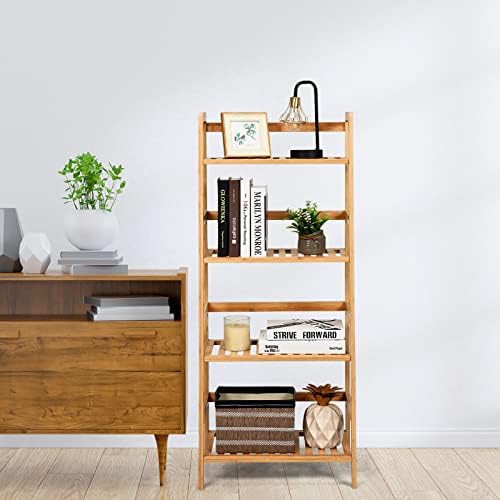 COSTWAY 4-Tier Ladder Shelf, Bamboo Plant Stand Rack