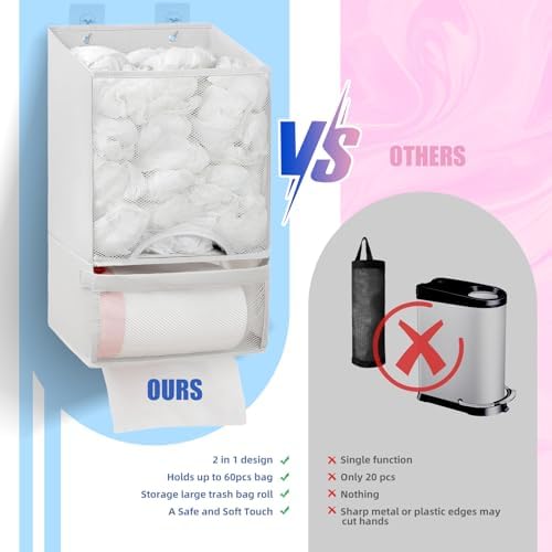 HOUSE AGAIN Plastic Bag Holder-Extra Large Bag Saver Dispenser Wall Mount Organizer Grocery Trash Roll Bag Holder Dispenser-Daily Storage Solution for Kitchen/Bathroom/Laundry/in-Home Recycling Bins