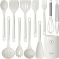 Silicone Cooking Utensils Set - 600°F Heat Resistant, Nonstick Kitchen Utensil Set with Spatulas, Spoons, Whisk, Tongs, BPA Free, Dishwasher Safe, Cream White