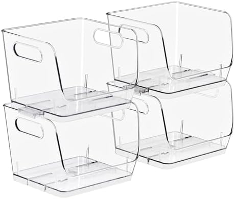 Sorbus Clear Pantry Organizer with Stackable Storage Bins, Open Front