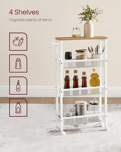 VASAGLE 4-Tier Slim Rolling Storage cart with Wheels, 5.1 Inches, Metal