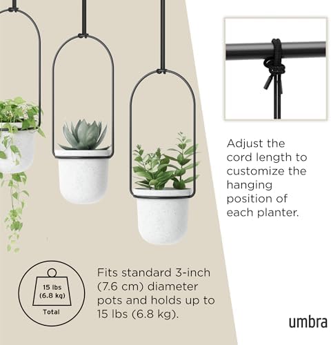 Umbra Triflora Hanging Planter, Indoor Herb Garden, Set of 3, White/Black