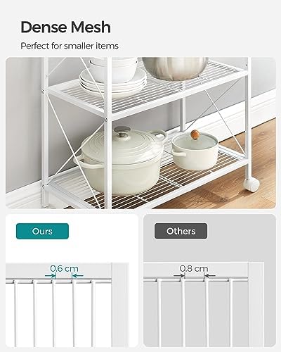 SONGMICS 3-Tier Steel Storage Rack with Wheels, Mesh Shelving Unit