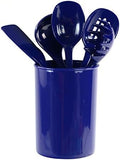 Reston Lloyd 6 Piece Kitchen Utensil Holder for Kitchen Counter, Utensils Crock with Heat Resistant Spoon, Slotted Spoon, Ladle, Spatula BPA Free, Indigo