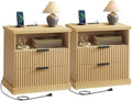 VASAGLE Set of 2 Nightstands with Charging Station, 2 Drawers, Open Shelf