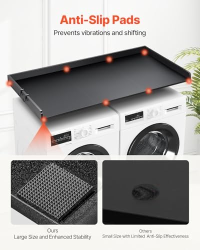 VEVOR Washer Dryer Countertop with 3 Splicing Panels, 54" x 27" Wooden Washer and Dryer Countertop with Non-Slip Pads, Water-Resistant Laundry Topper for Laundry Room Organization and Storage, Black